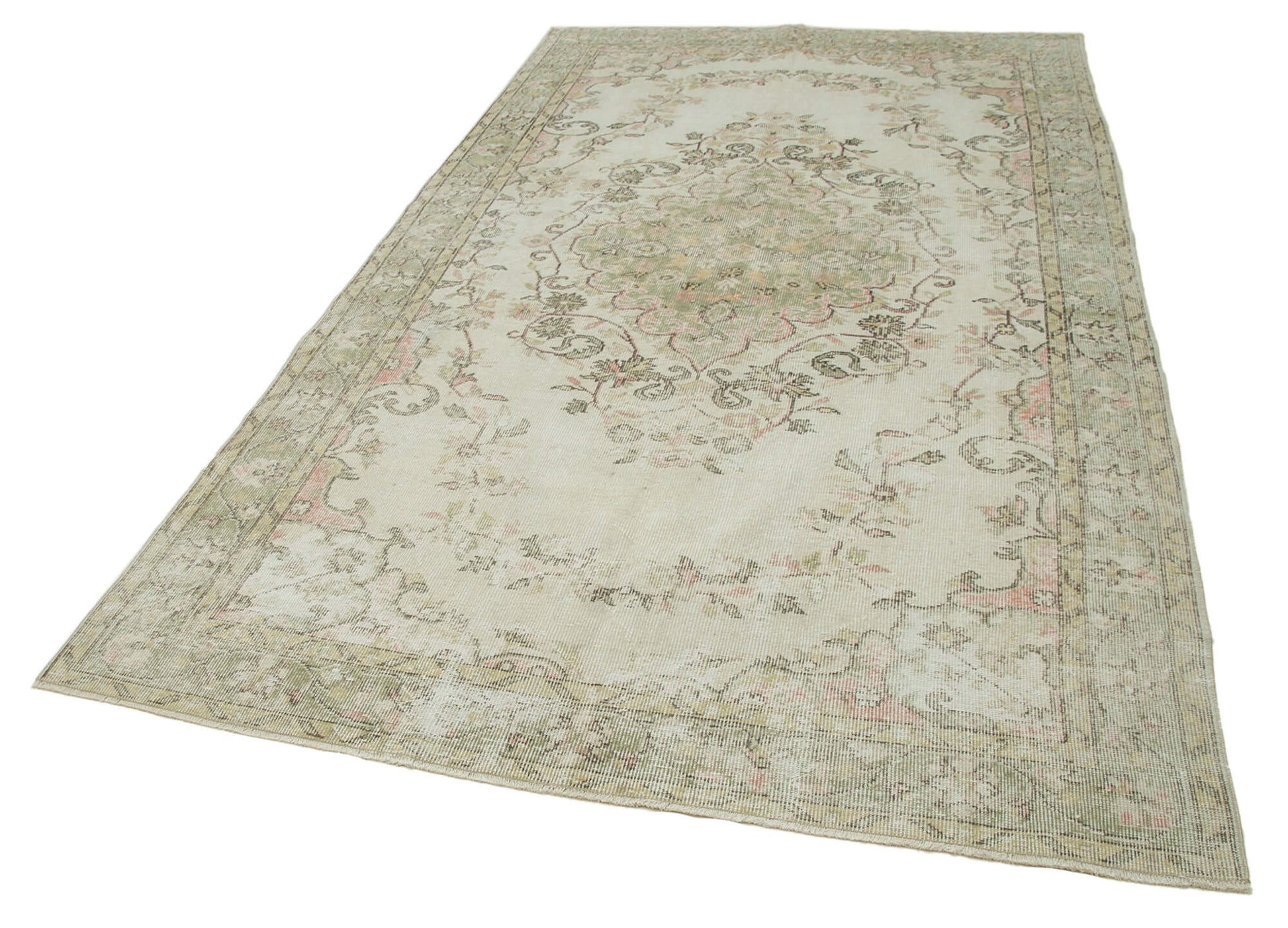 Vintage Bej Eskitme Pamuk Yün El Dokuma Halısı 170x295 Agacan