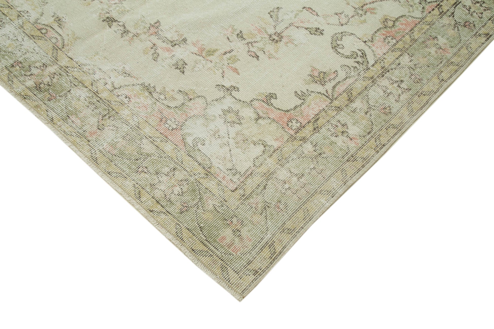 Vintage Bej Eskitme Pamuk Yün El Dokuma Halısı 170x295 Agacan