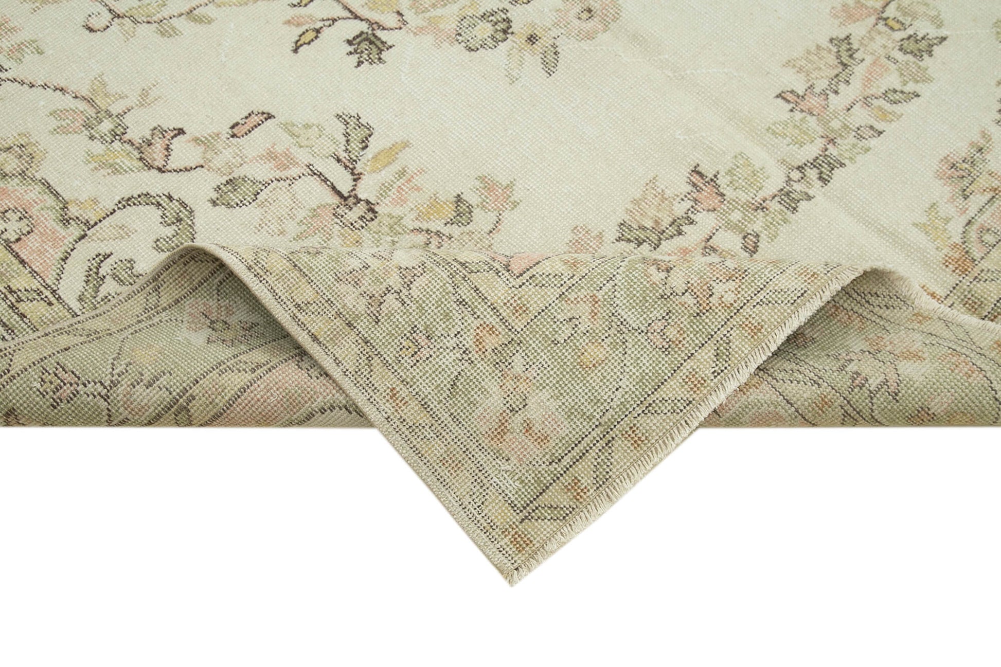 Vintage Bej Eskitme Pamuk Yün El Dokuma Halısı 170x295 Agacan