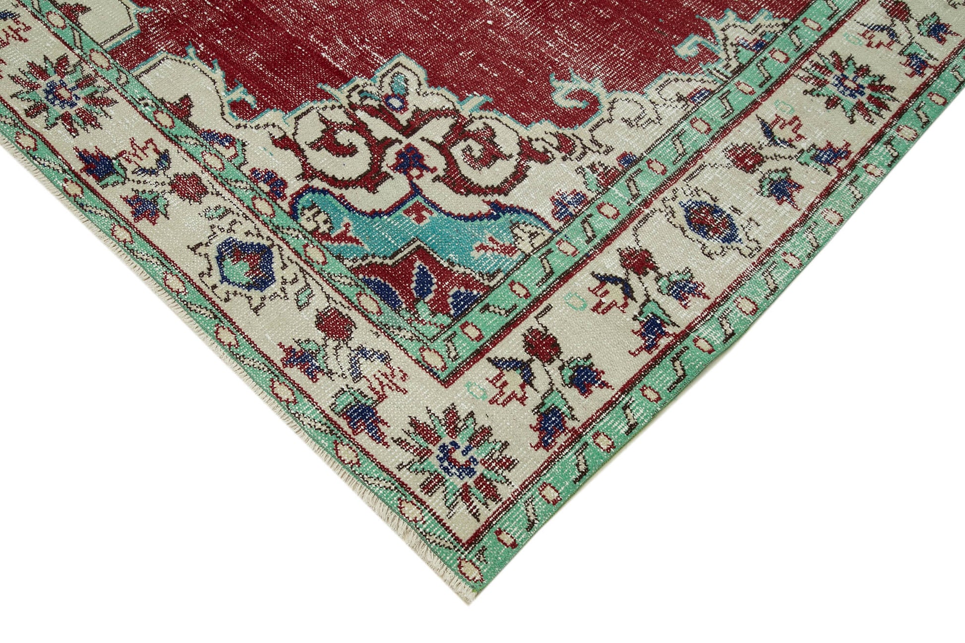 Vintage Bej Eskitme Pamuk Yün El Dokuma Halısı 190x291 Agacan