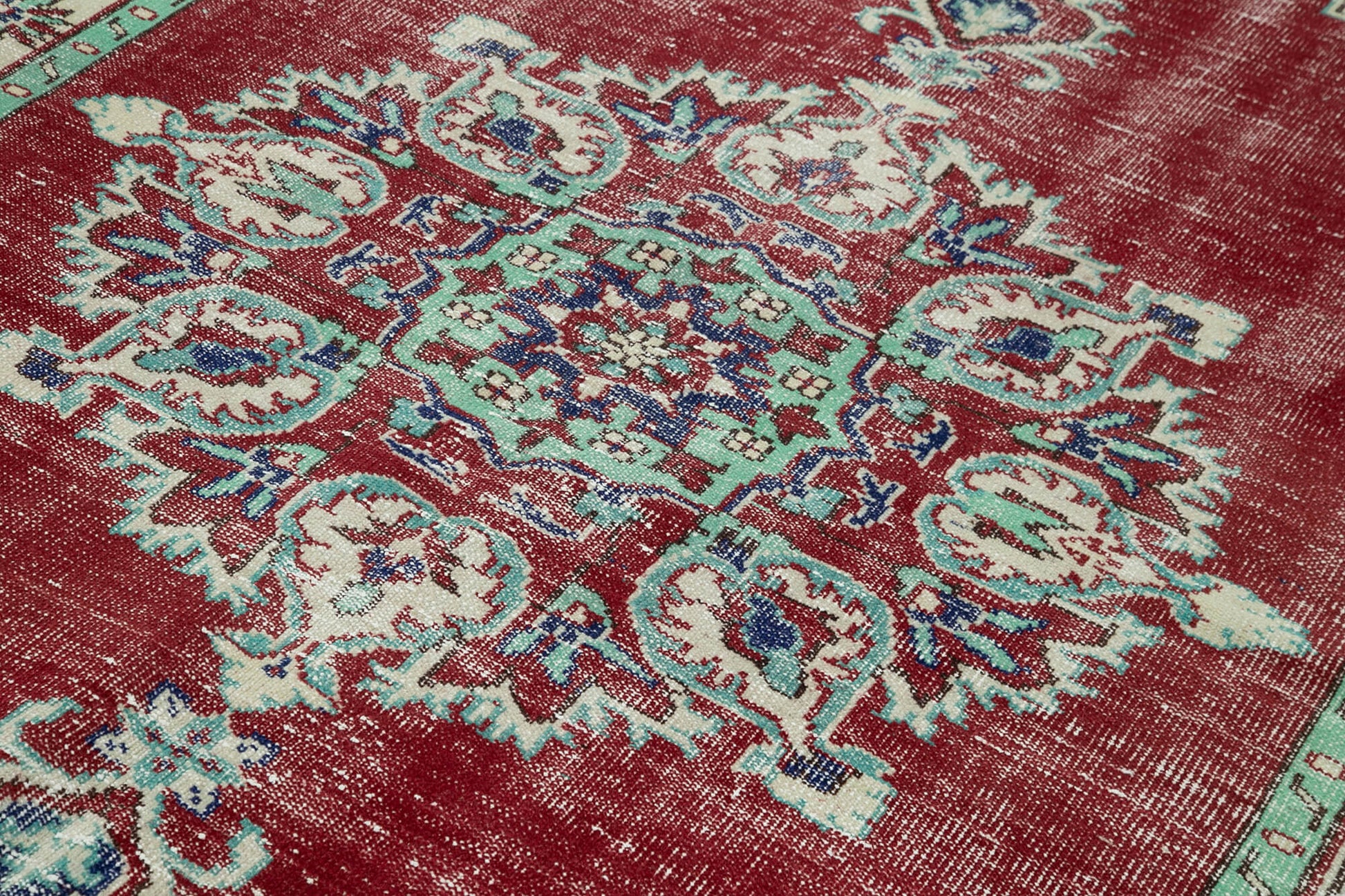 Vintage Bej Eskitme Pamuk Yün El Dokuma Halısı 190x291 Agacan