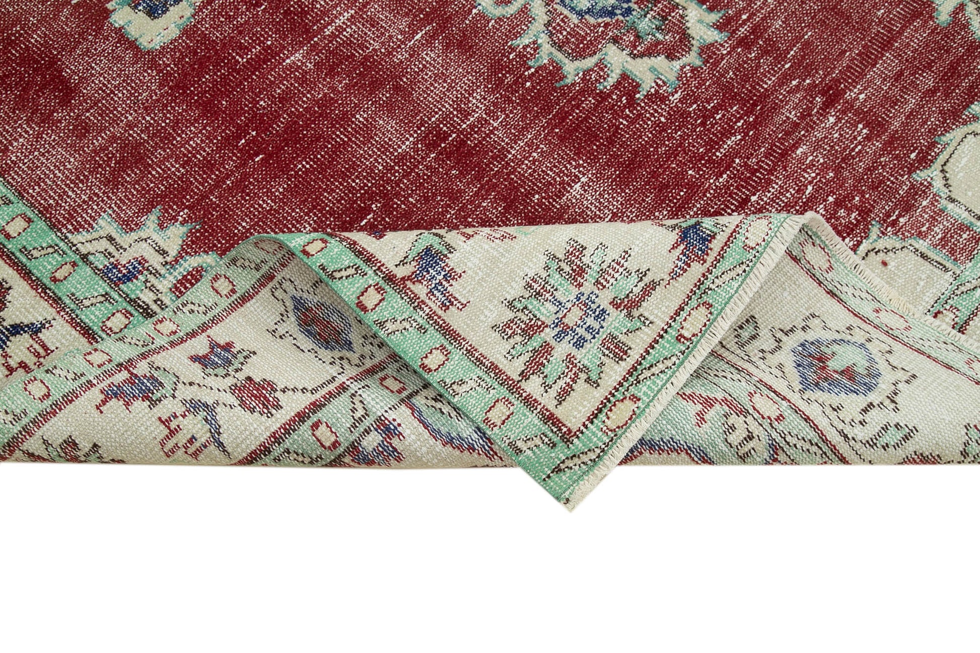 Vintage Bej Eskitme Pamuk Yün El Dokuma Halısı 190x291 Agacan