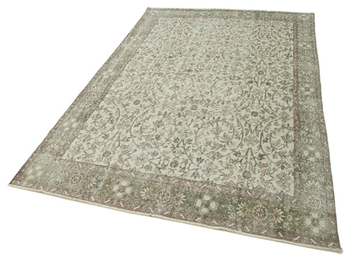 Vintage Bej Eskitme Pamuk Yün El Dokuma Halısı 165x273 Agacan