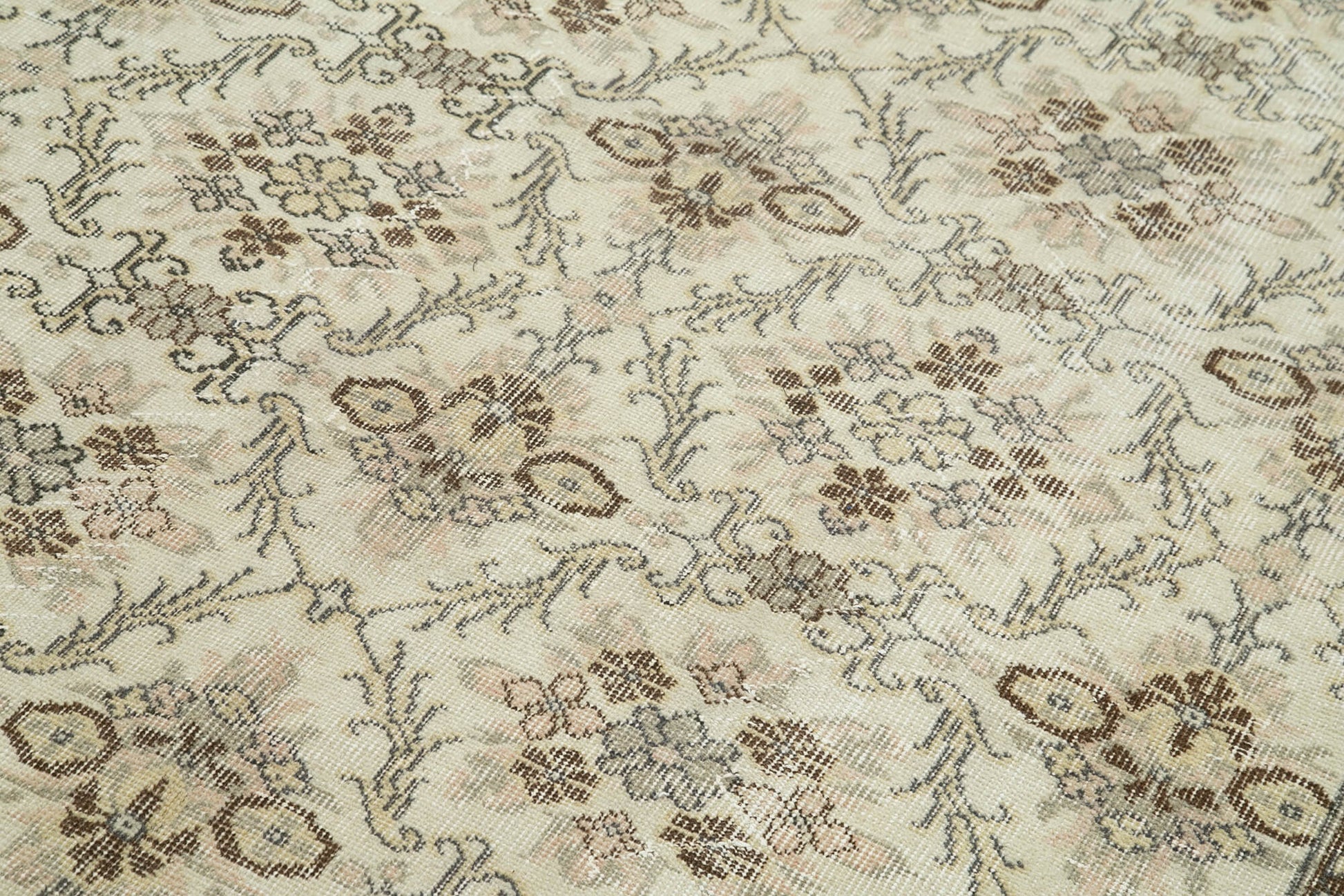 Vintage Bej Eskitme Pamuk Yün El Dokuma Halısı 172x296 Agacan