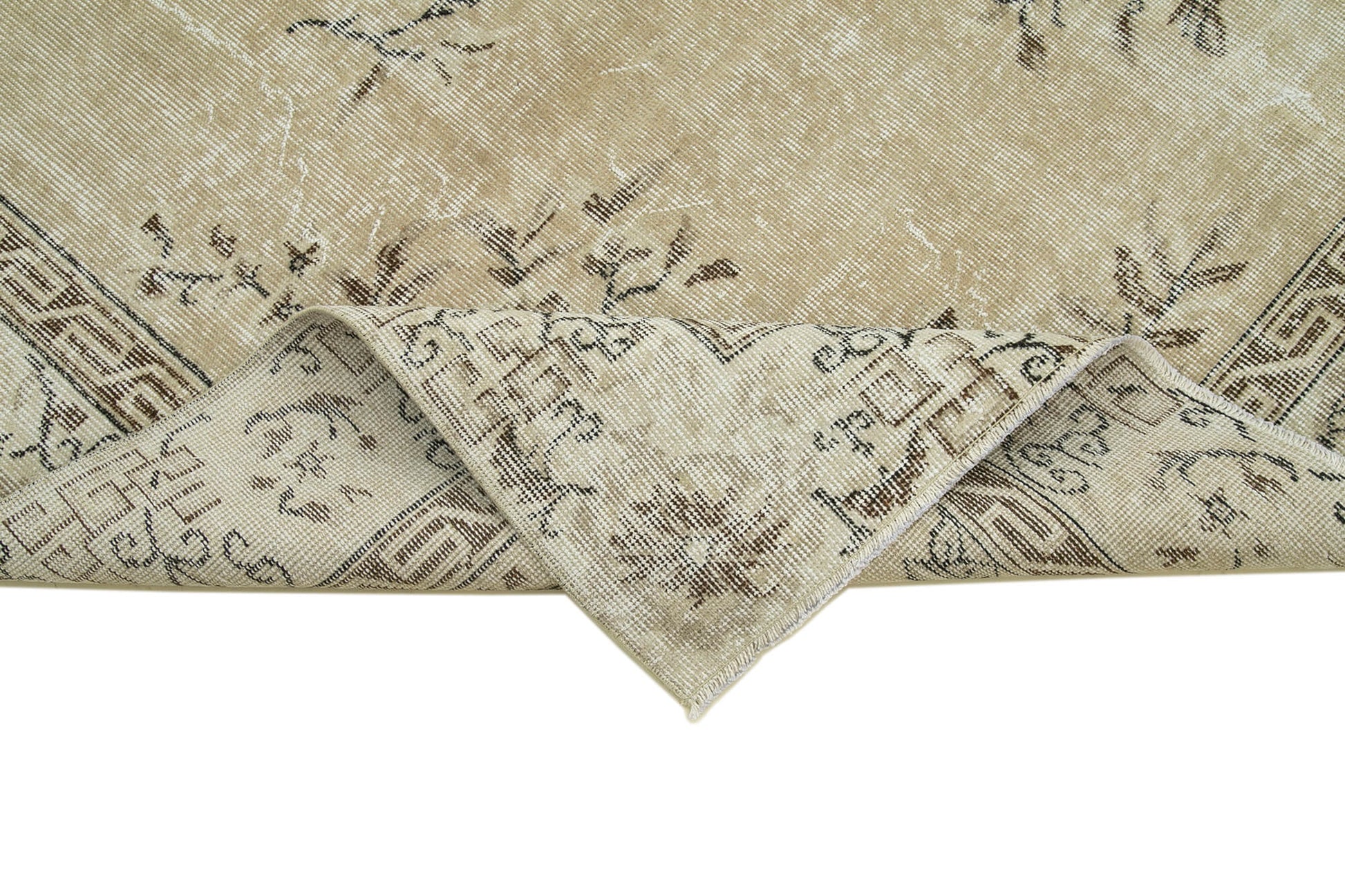 Vintage Bej Eskitme Pamuk Yün El Dokuma Halısı 208x298 Agacan