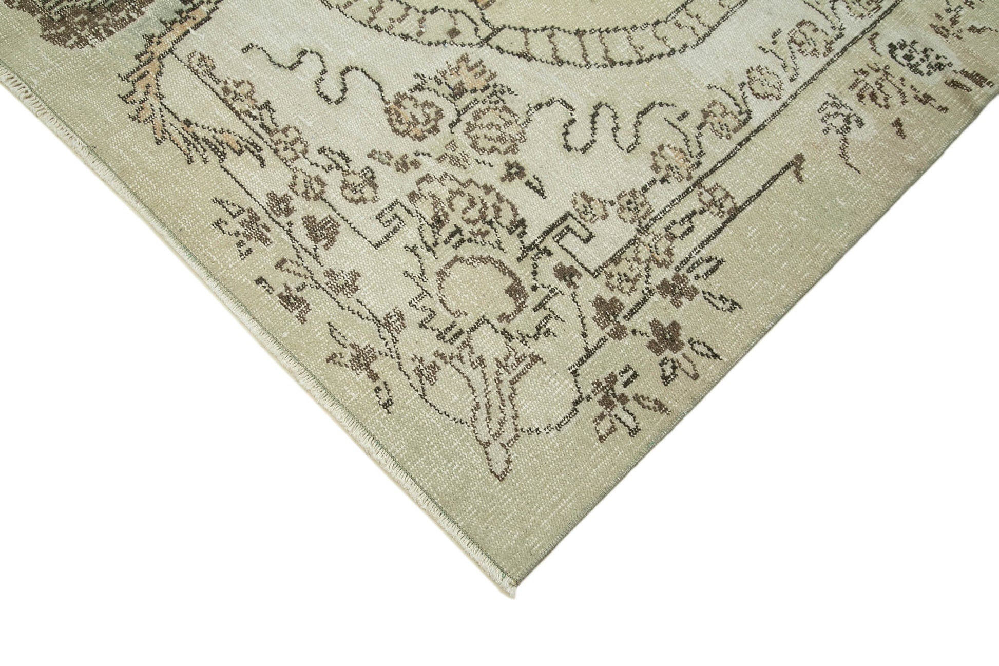 Vintage Bej Eskitme Pamuk Yün El Dokuma Halısı 194x295 Agacan