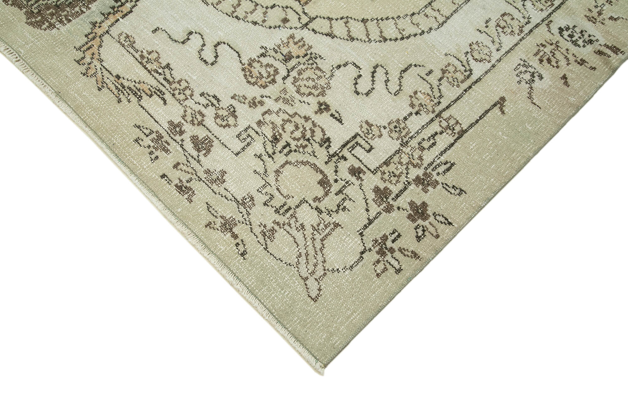 Vintage Bej Eskitme Pamuk Yün El Dokuma Halısı 194x295 Agacan