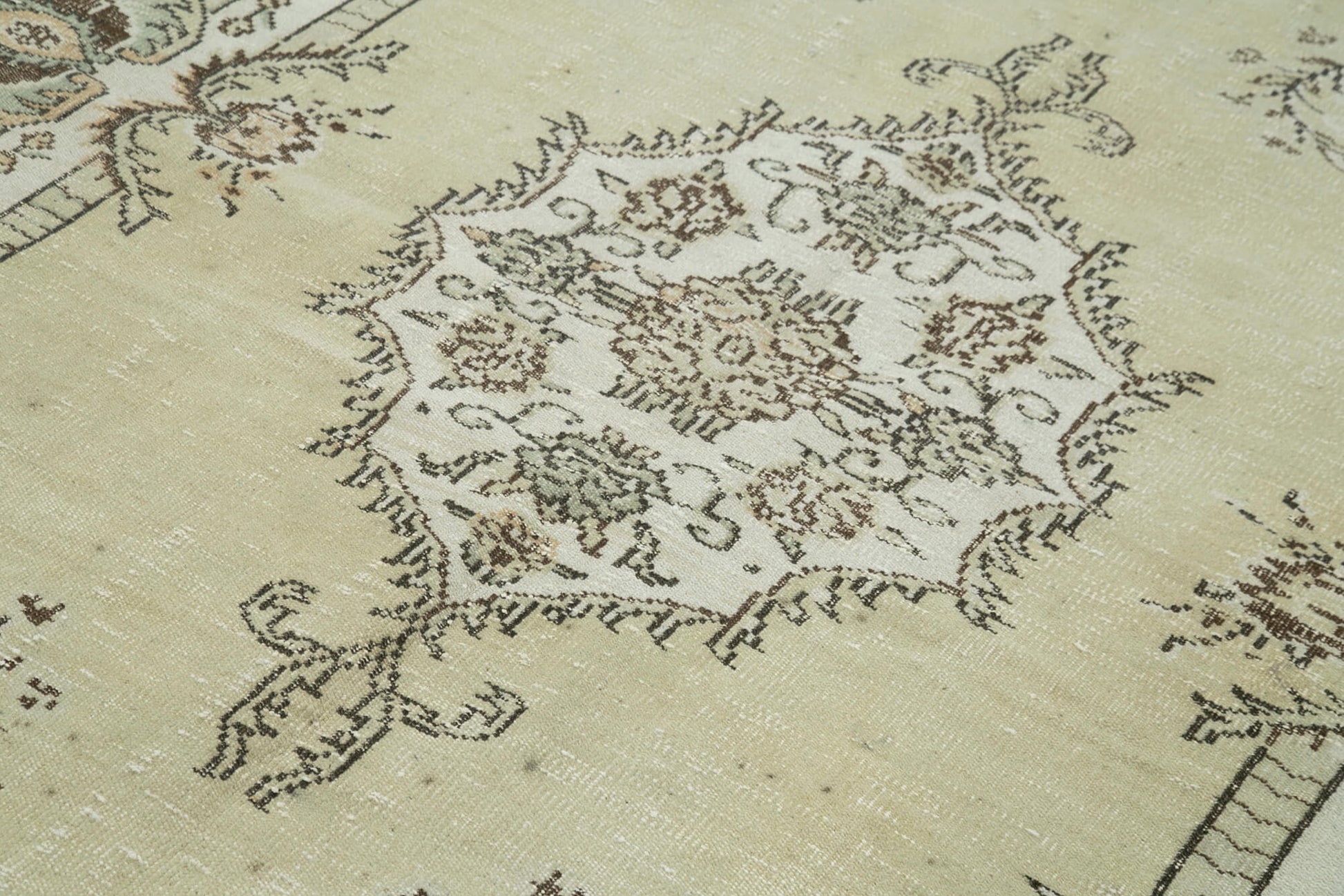 Vintage Bej Eskitme Pamuk Yün El Dokuma Halısı 194x295 Agacan