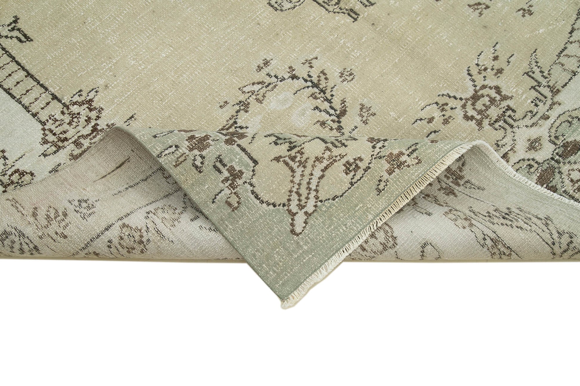 Vintage Bej Eskitme Pamuk Yün El Dokuma Halısı 194x295 Agacan