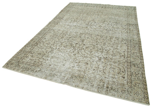 Vintage Bej Eskitme Pamuk Yün El Dokuma Halısı 201x302 Agacan