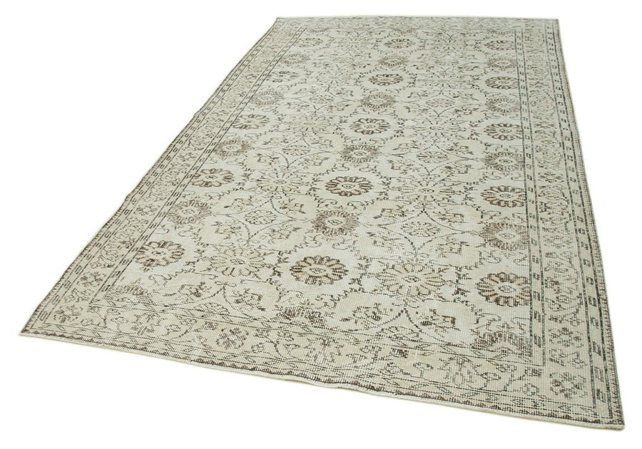 Vintage Bej Eskitme Pamuk Yün El Dokuma Halısı 188x307 Agacan
