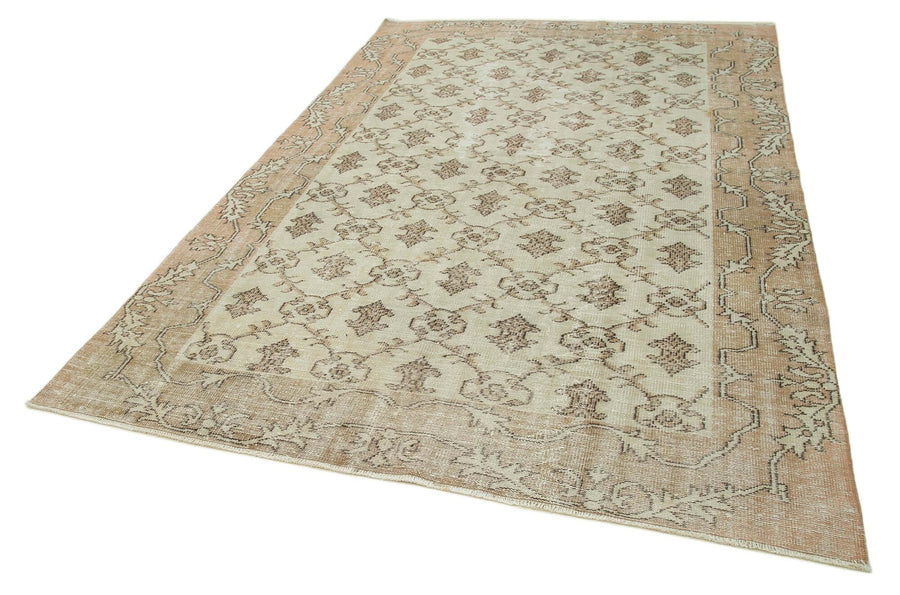 Vintage Bej Eskitme Pamuk Yün El Dokuma Halısı 200x291 Agacan