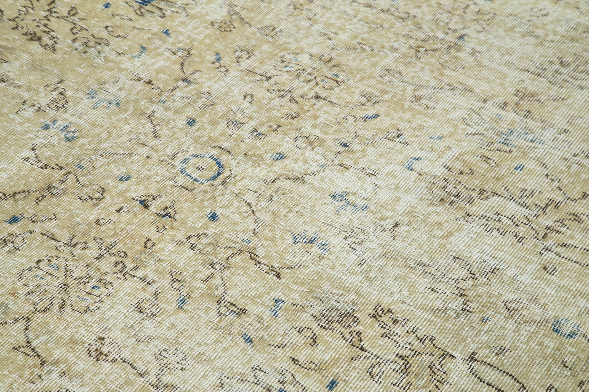 Vintage Bej Eskitme Pamuk Yün El Dokuma Halısı 202x280 Agacan