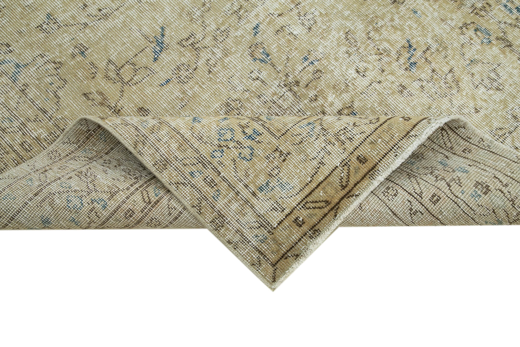 Vintage Bej Eskitme Pamuk Yün El Dokuma Halısı 202x280 Agacan