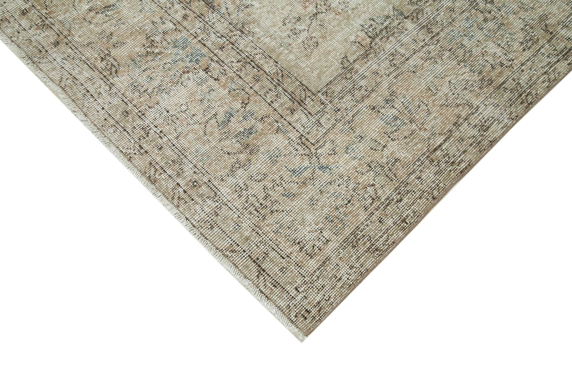 Vintage Bej Eskitme Pamuk Yün El Dokuma Halısı 200x316 Agacan