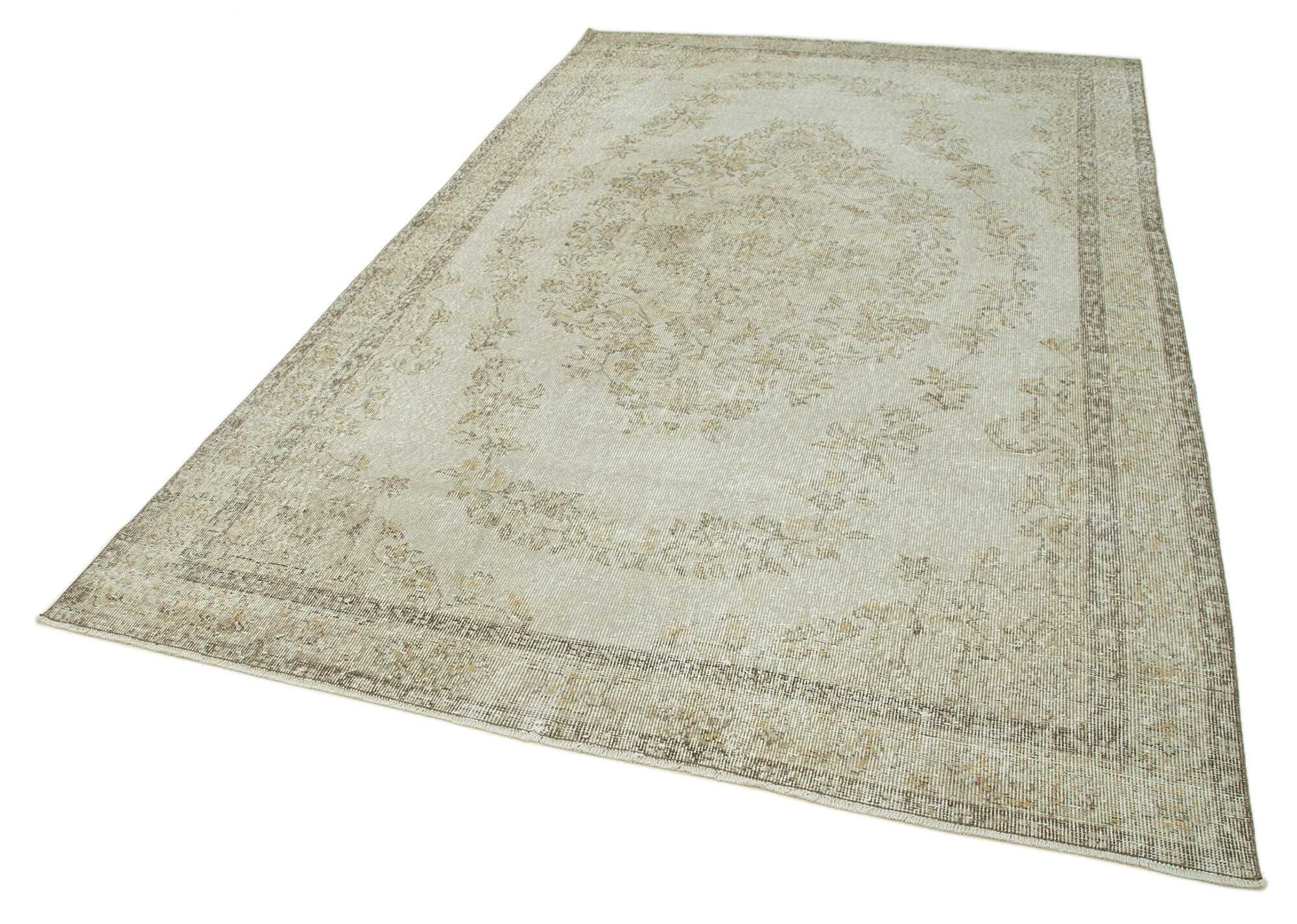 Vintage Bej Eskitme Pamuk Yün El Dokuma Halısı 189x307 Agacan