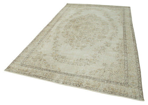 Vintage Bej Eskitme Pamuk Yün El Dokuma Halısı 189x307 Agacan