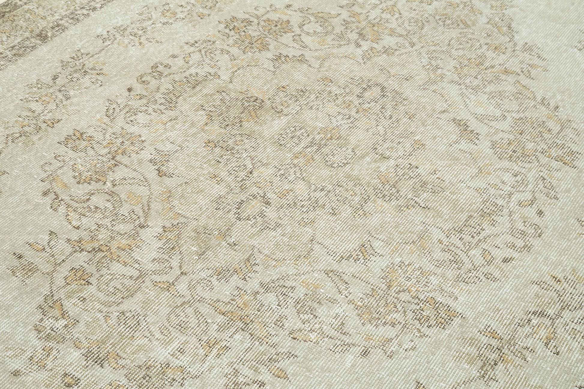 Vintage Bej Eskitme Pamuk Yün El Dokuma Halısı 189x307 Agacan