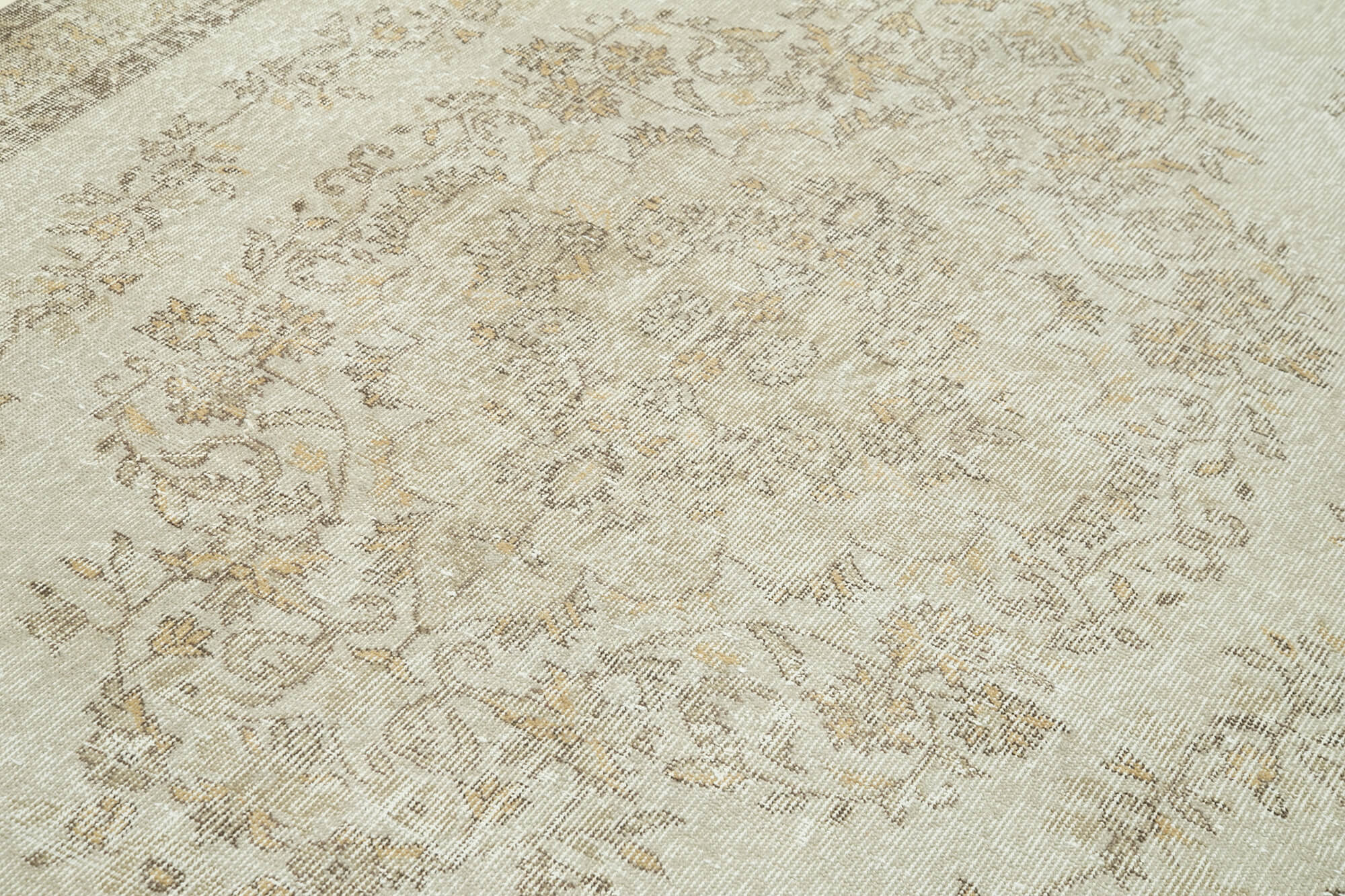 Vintage Bej Eskitme Pamuk Yün El Dokuma Halısı 189x307 Agacan