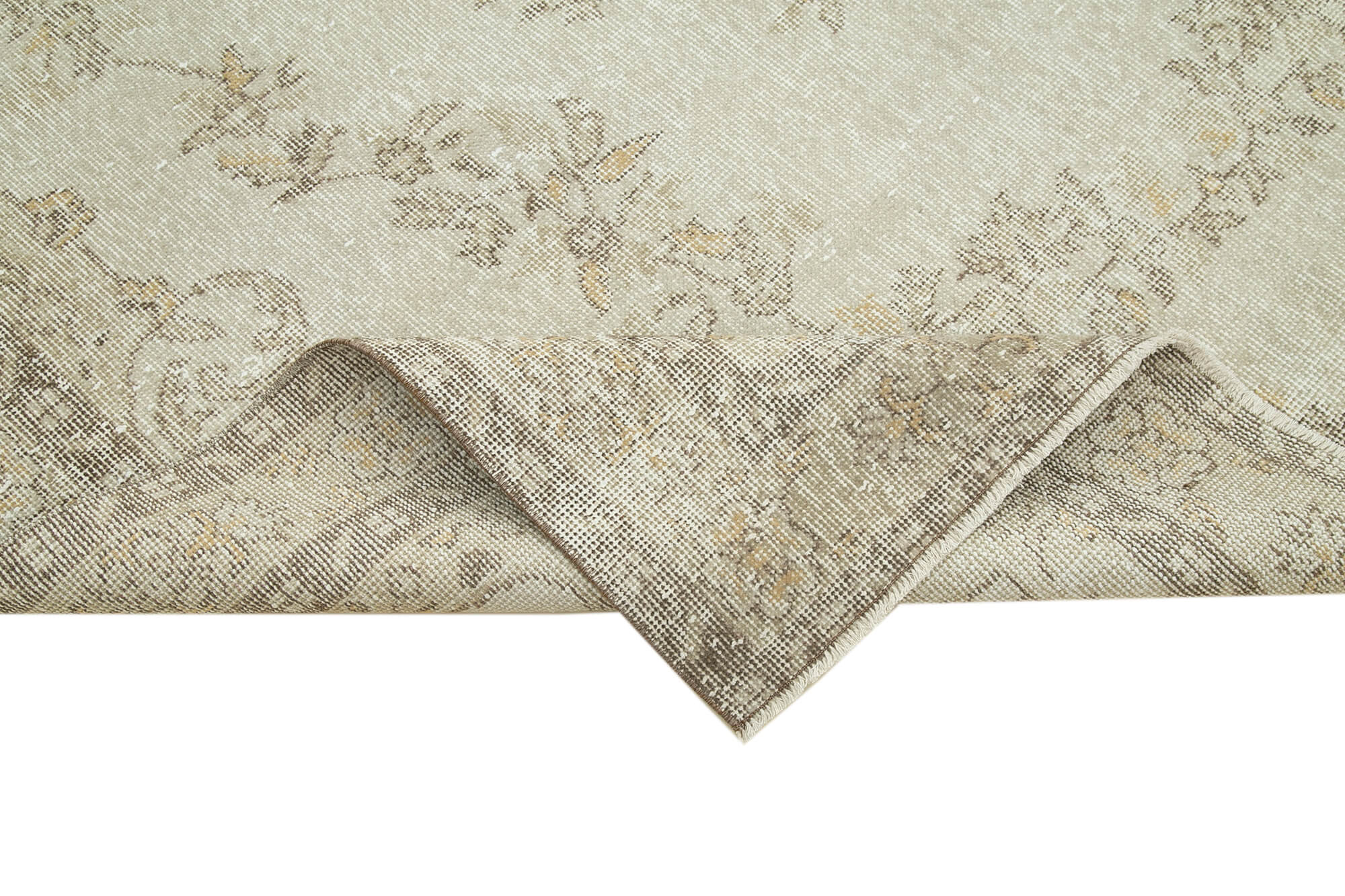 Vintage Bej Eskitme Pamuk Yün El Dokuma Halısı 189x307 Agacan