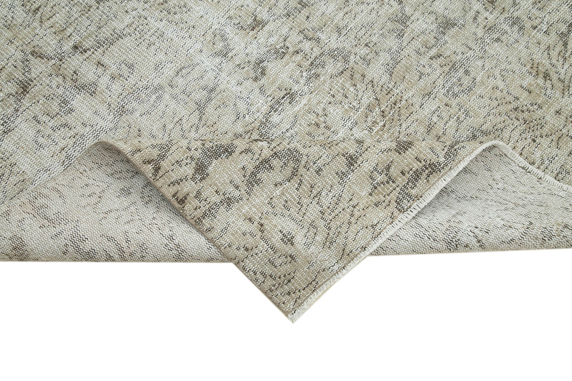 Vintage Bej Eskitme Pamuk Yün El Dokuma Halısı 193x306 Agacan