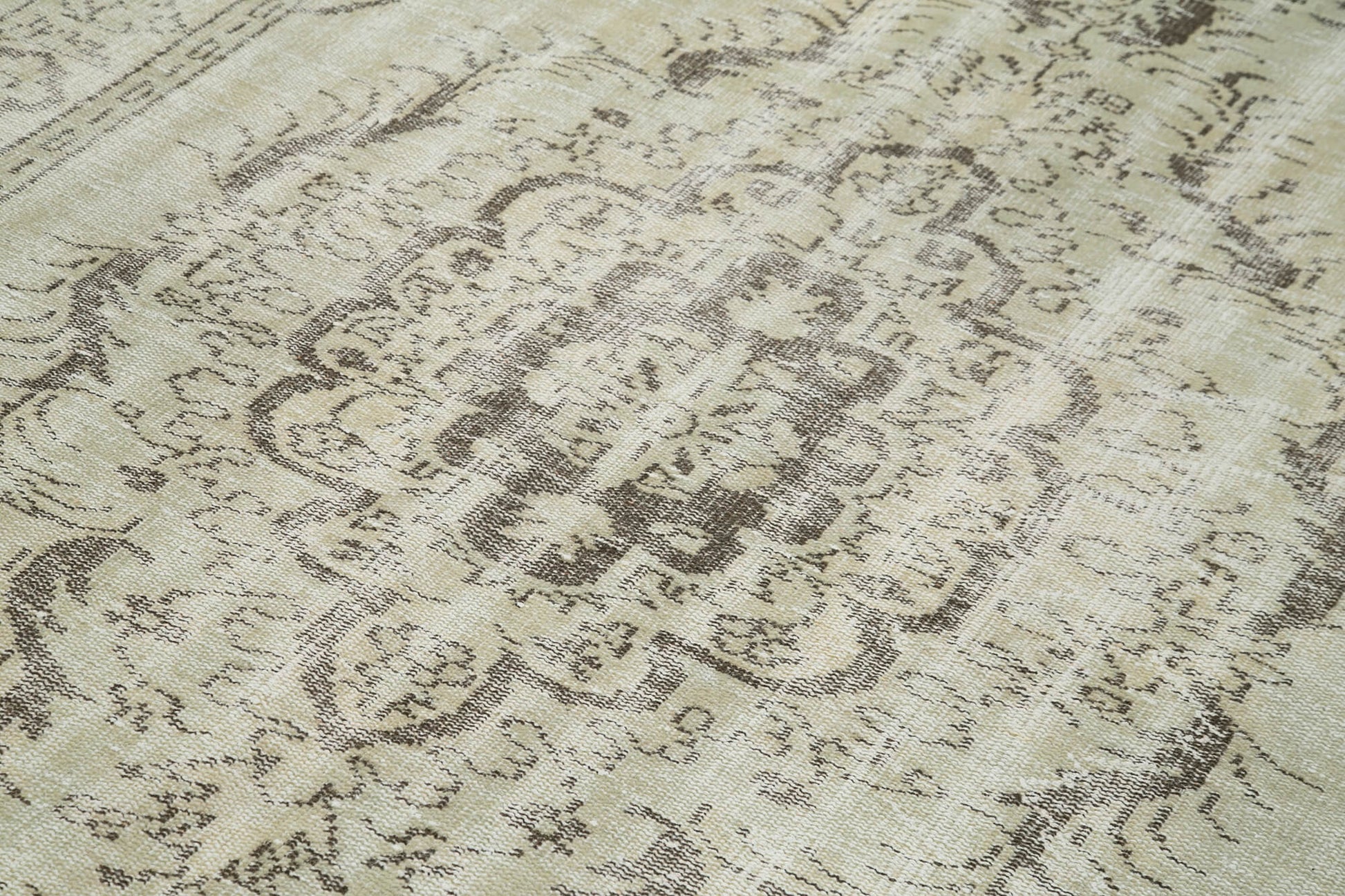 Vintage Bej Eskitme Pamuk Yün El Dokuma Halısı 186x293 Agacan