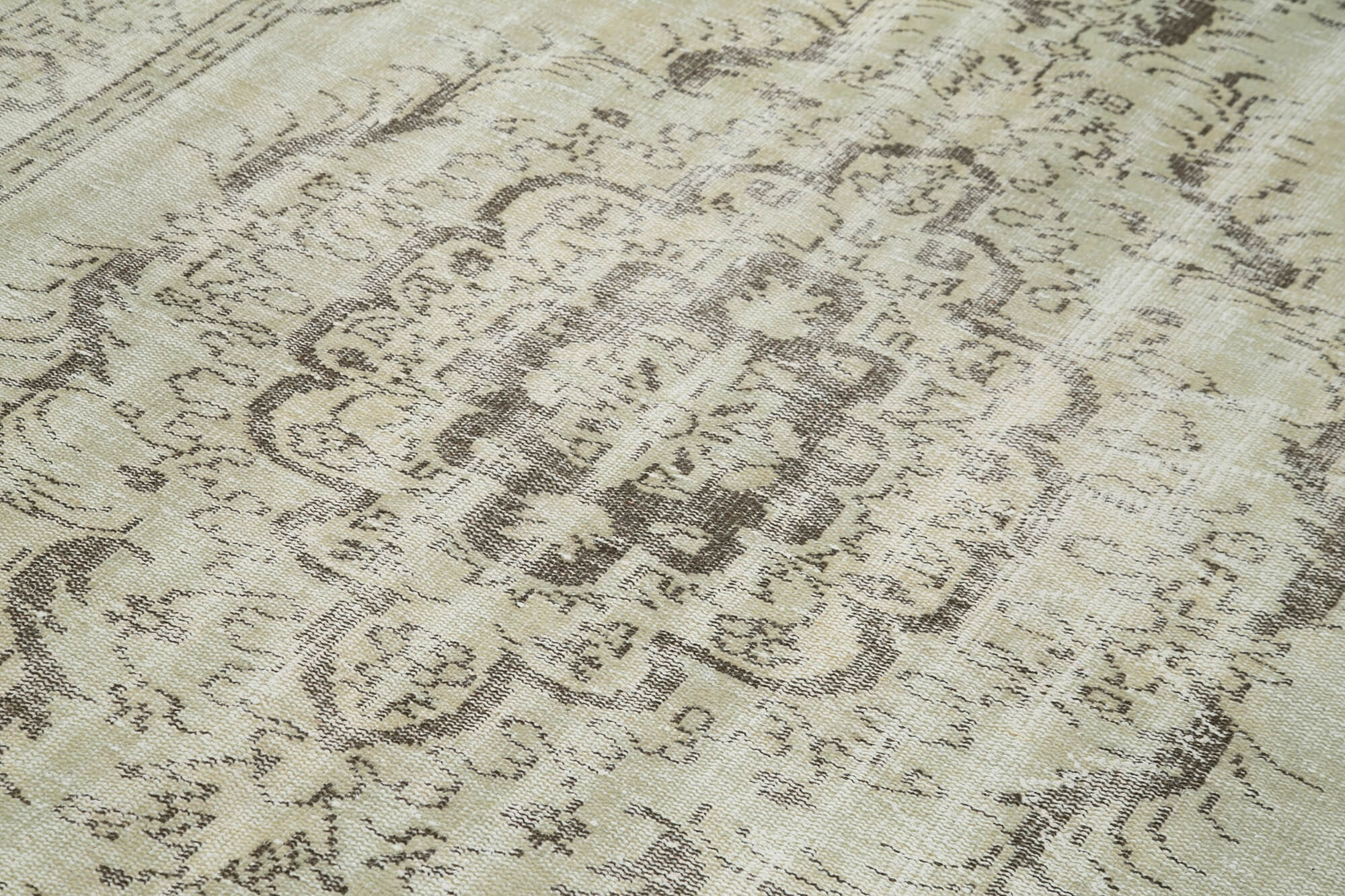 Vintage Bej Eskitme Pamuk Yün El Dokuma Halısı 186x293 Agacan