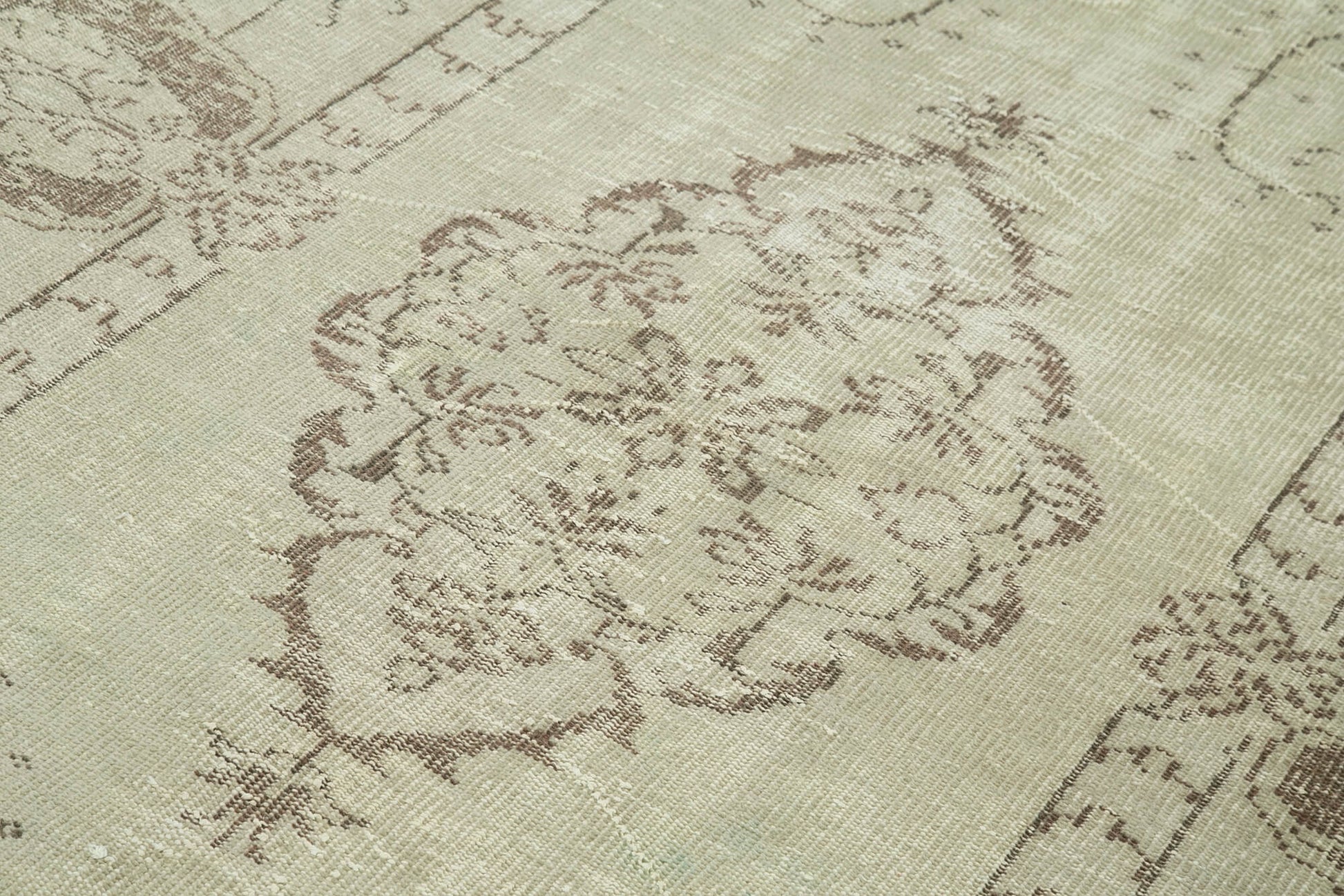 Vintage Bej Eskitme Pamuk Yün El Dokuma Halısı 170x277 Agacan