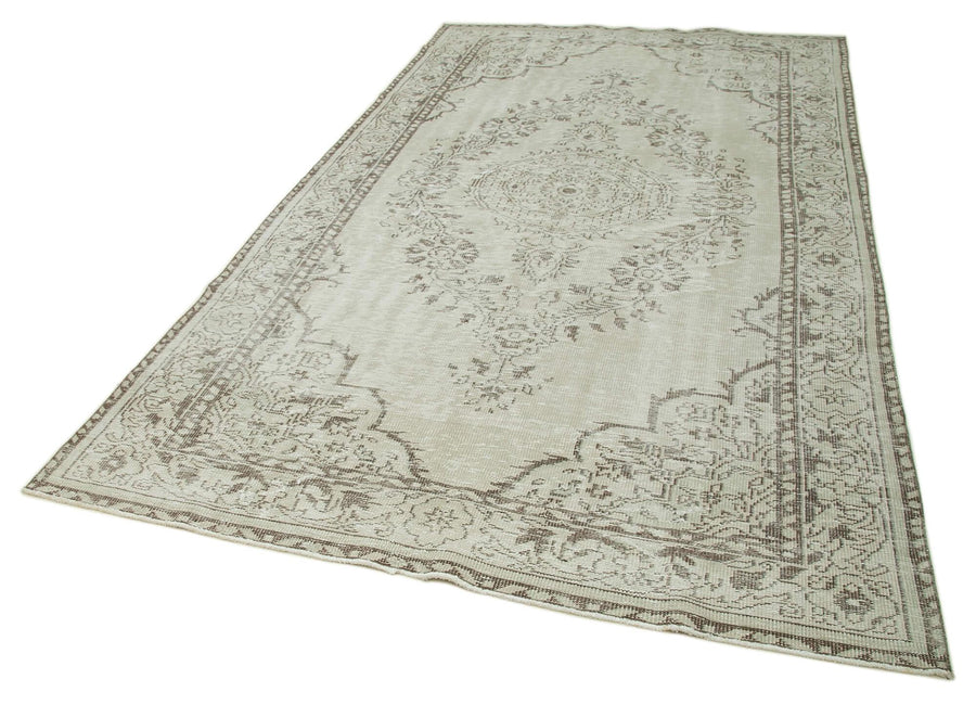 Vintage Bej Eskitme Pamuk Yün El Dokuma Halısı 192x316 Agacan