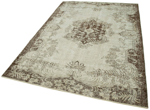 Vintage Bej Eskitme Pamuk Yün El Dokuma Halısı 167x243 Agacan