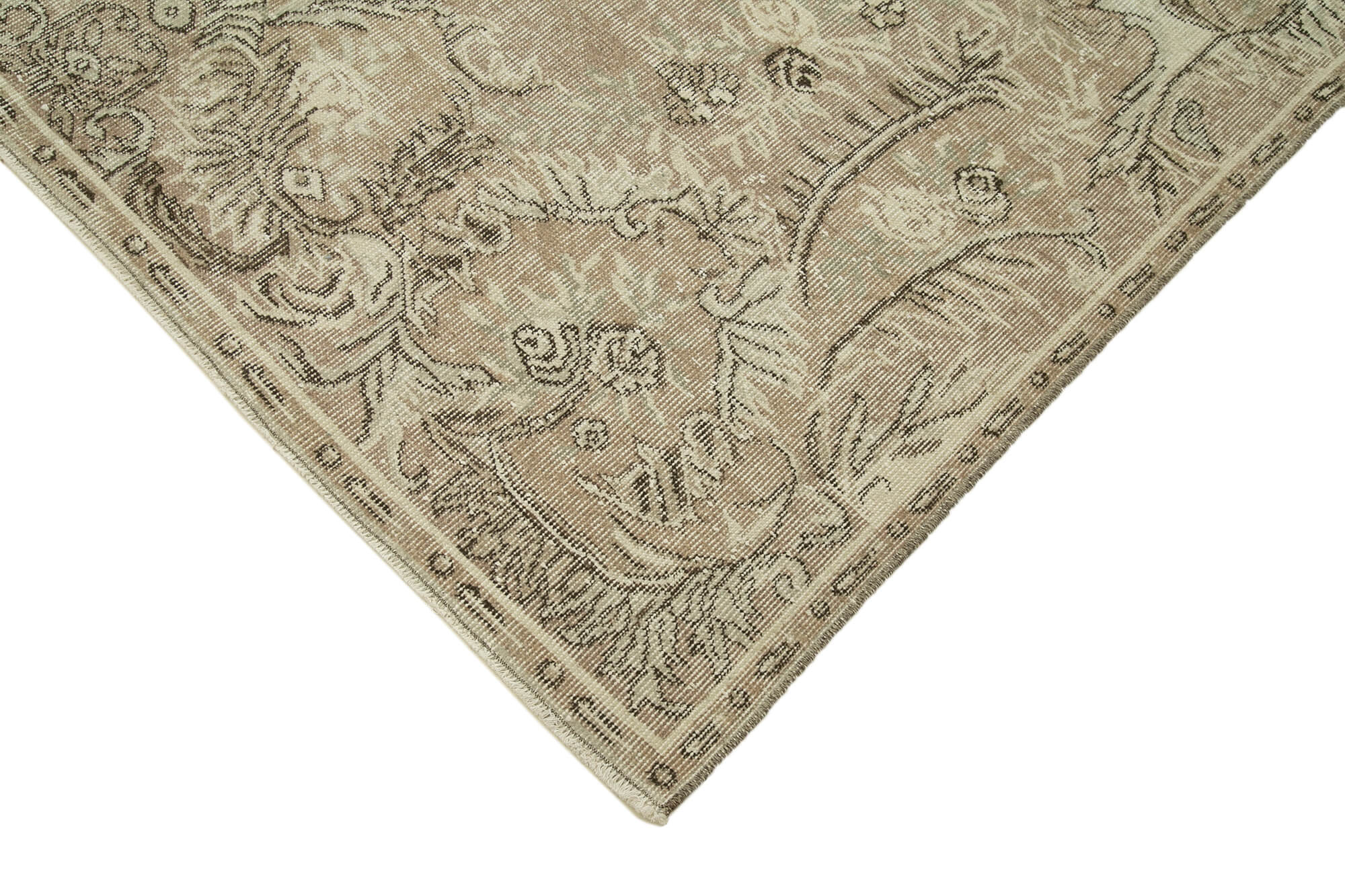 Vintage Bej Eskitme Pamuk Yün El Dokuma Halısı 185x298 Agacan