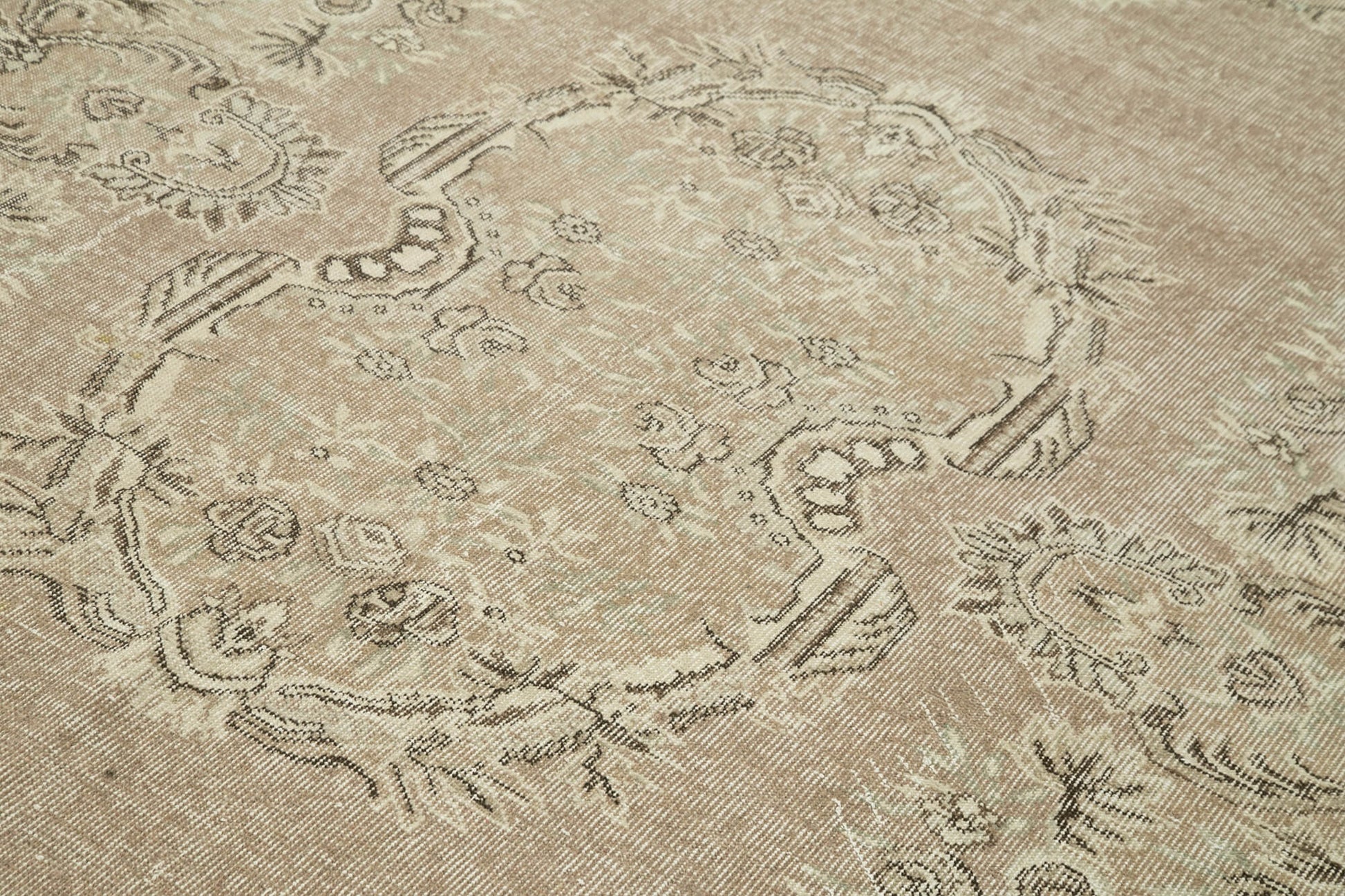 Vintage Bej Eskitme Pamuk Yün El Dokuma Halısı 185x298 Agacan