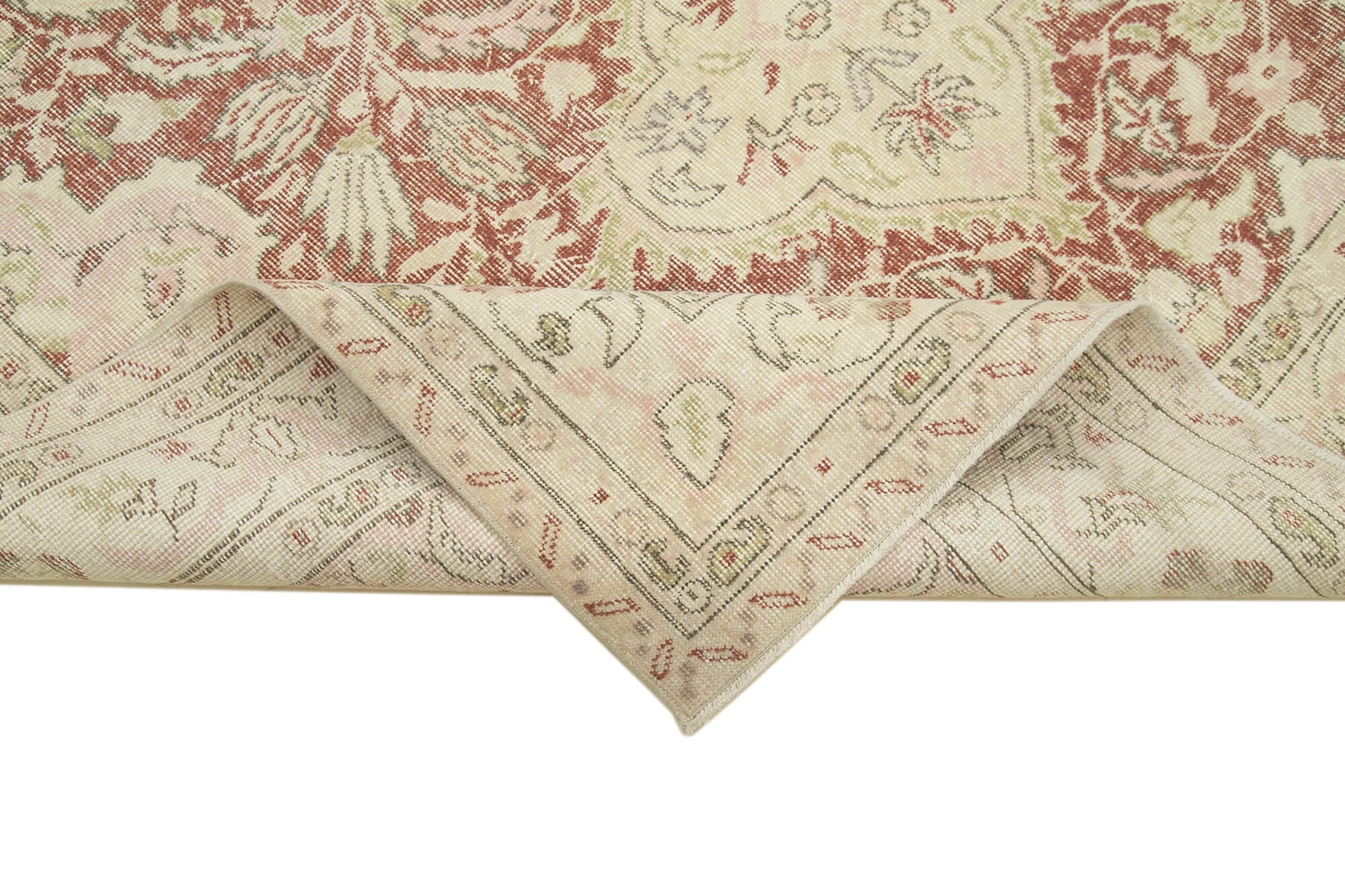 Vintage Bej Eskitme Pamuk Yün El Dokuma Halısı 194x300 Agacan