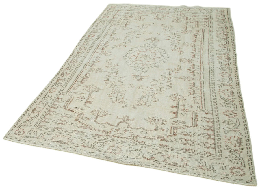Vintage Bej Eskitme Pamuk Yün El Dokuma Halısı 163x267 Agacan