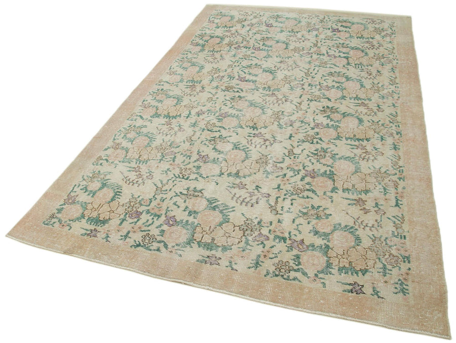 Vintage Bej Eskitme Pamuk Yün El Dokuma Halısı 165x273 Agacan