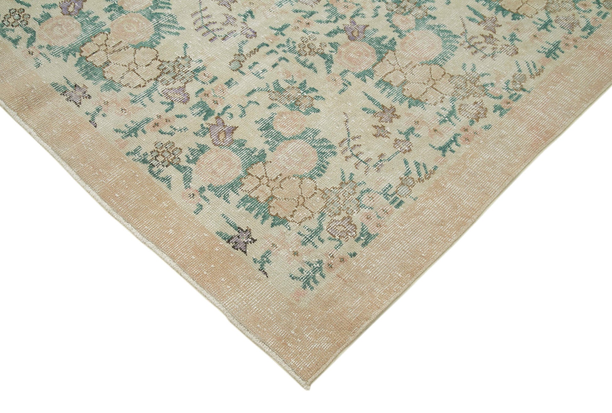 Vintage Bej Eskitme Pamuk Yün El Dokuma Halısı 165x273 Agacan