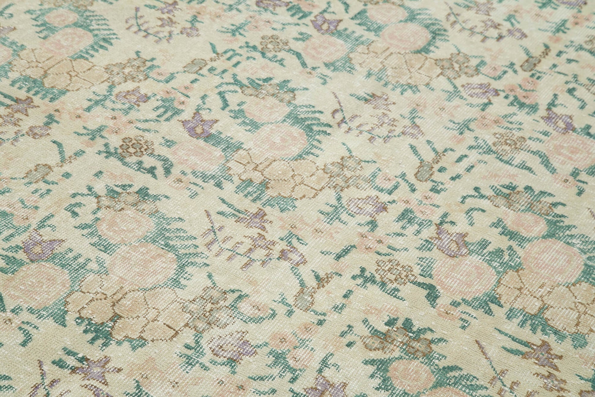 Vintage Bej Eskitme Pamuk Yün El Dokuma Halısı 165x273 Agacan