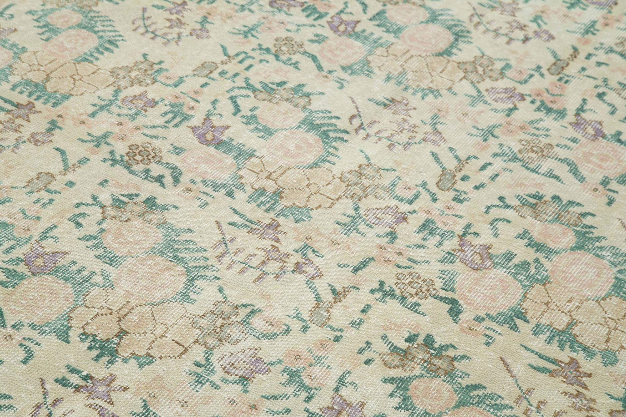 Vintage Bej Eskitme Pamuk Yün El Dokuma Halısı 165x273 Agacan