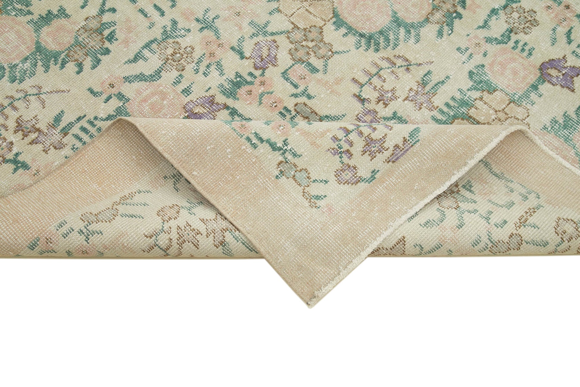 Vintage Bej Eskitme Pamuk Yün El Dokuma Halısı 165x273 Agacan