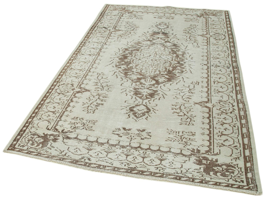 Vintage Bej Eskitme Pamuk Yün El Dokuma Halısı 156x248 Agacan