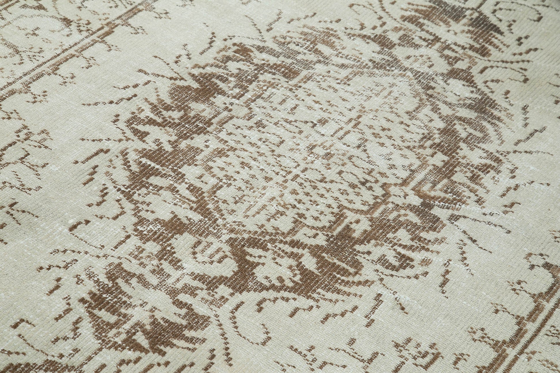 Vintage Bej Eskitme Pamuk Yün El Dokuma Halısı 156x248 Agacan