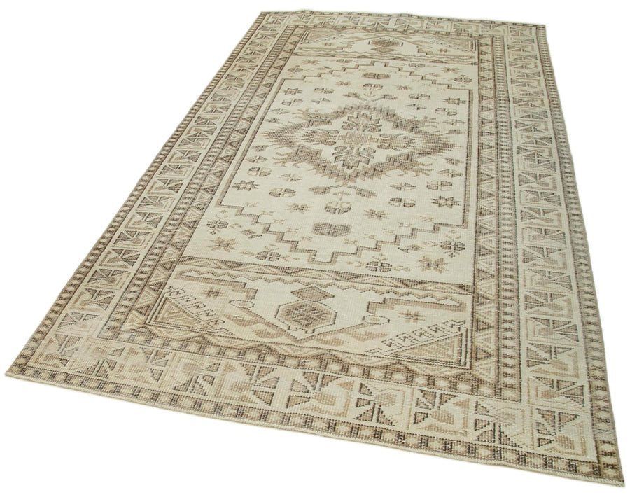 Vintage Bej Eskitme Pamuk Yün El Dokuma Halısı 160x273 Agacan