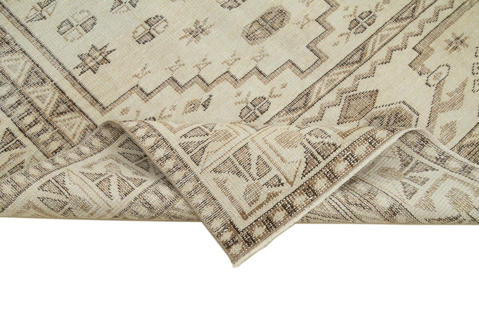 Vintage Bej Eskitme Pamuk Yün El Dokuma Halısı 160x273 Agacan