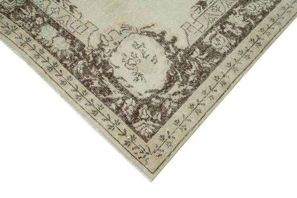 Vintage Bej Eskitme Pamuk Yün El Dokuma Halısı 213x308 Agacan
