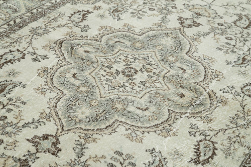 Vintage Bej Eskitme Pamuk Yün El Dokuma Halısı 208x315 Agacan