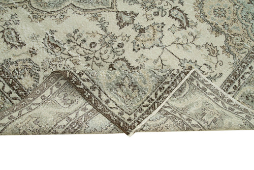 Vintage Bej Eskitme Pamuk Yün El Dokuma Halısı 208x315 Agacan