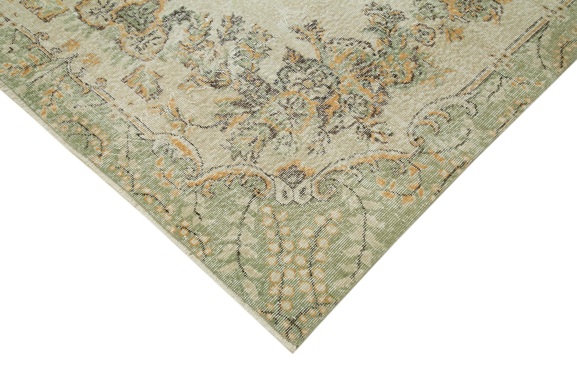 Vintage Bej Eskitme Pamuk Yün El Dokuma Halısı 196x332 Agacan