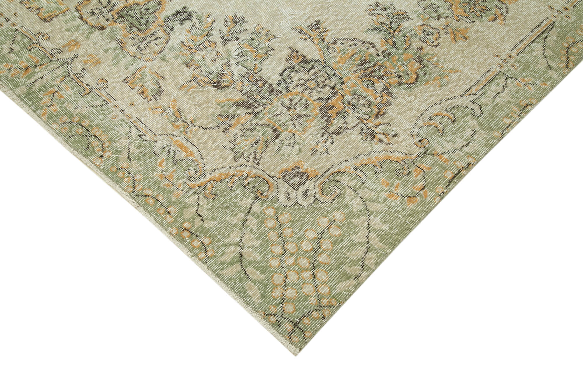 Vintage Bej Eskitme Pamuk Yün El Dokuma Halısı 196x332 Agacan