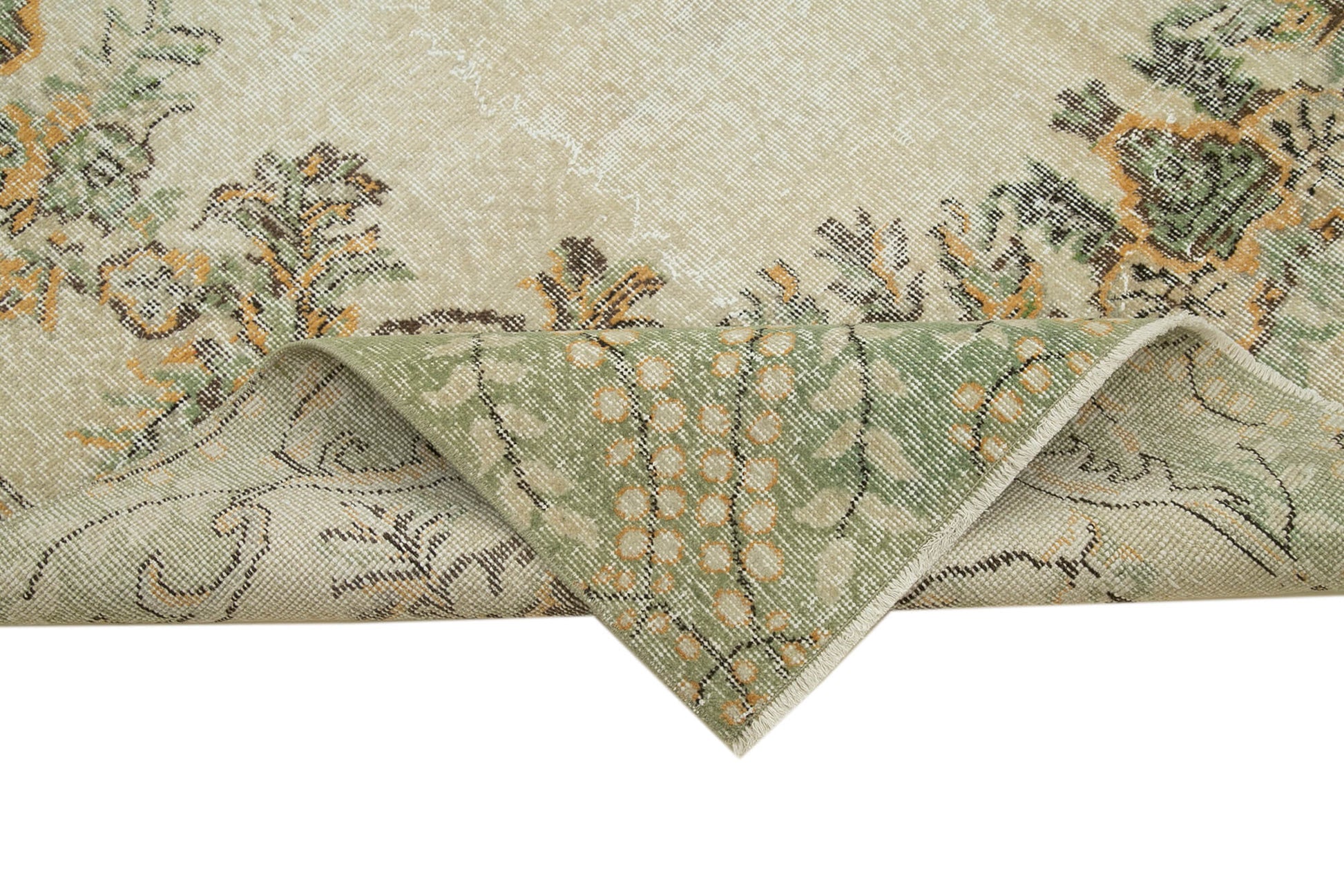 Vintage Bej Eskitme Pamuk Yün El Dokuma Halısı 196x332 Agacan