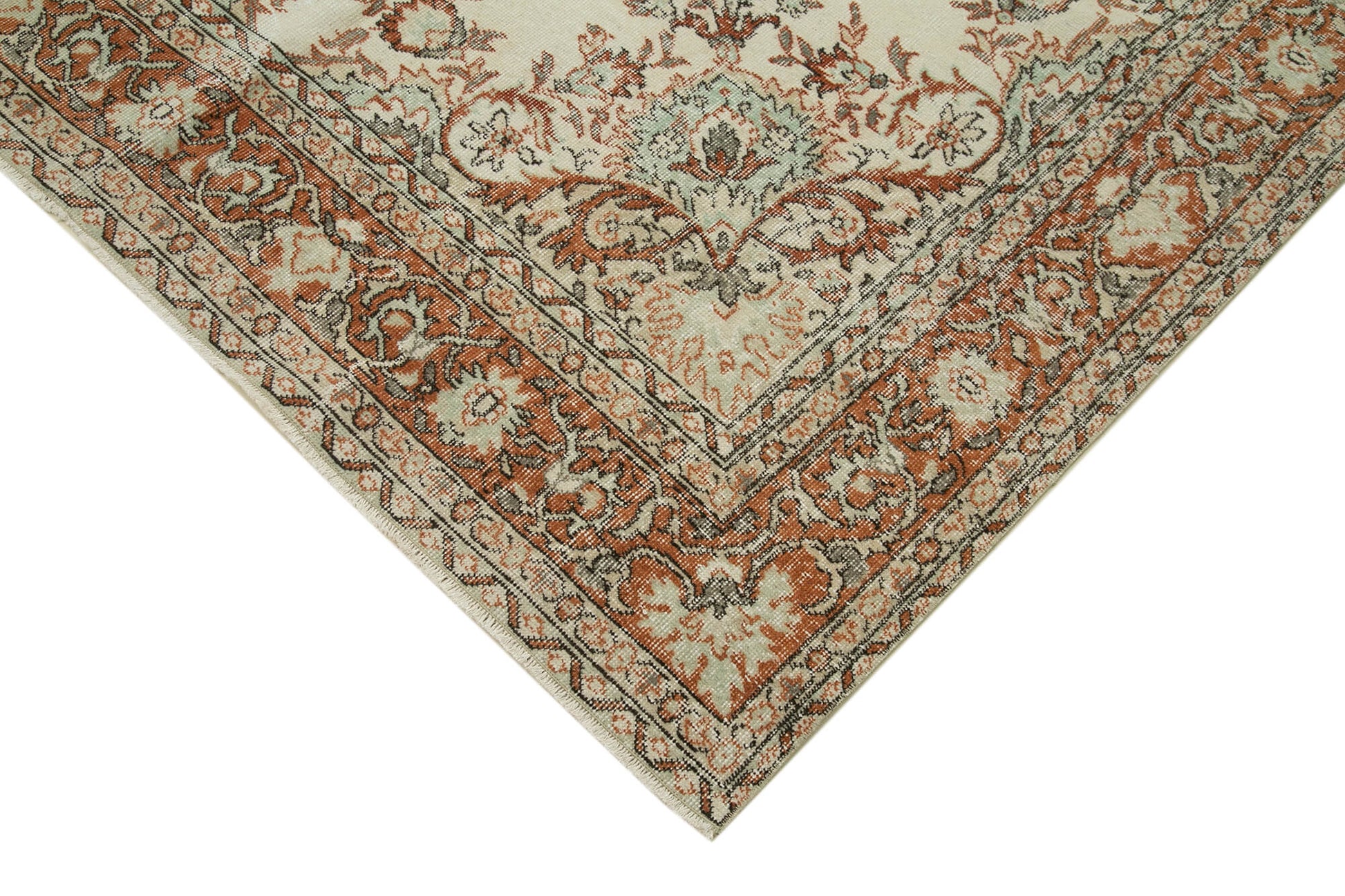 Vintage Bej Eskitme Pamuk Yün El Dokuma Halısı 190x342 Agacan